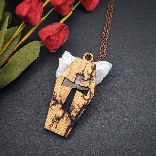 Fractal Burned Coffin Pendant