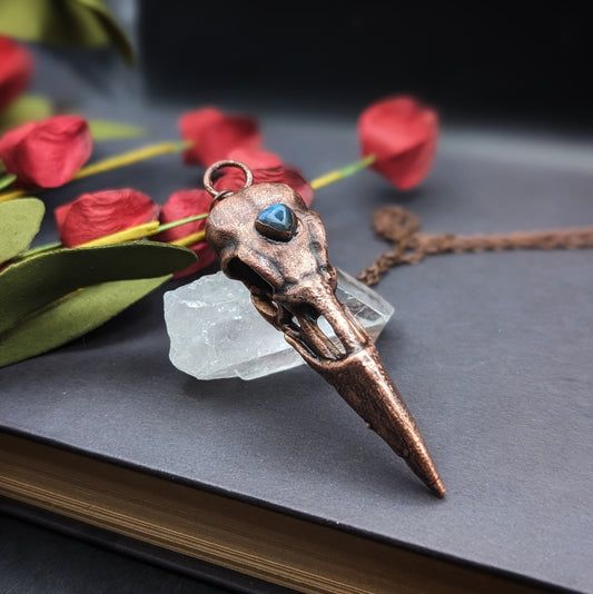 Crow Skull with Labradorite Pendant