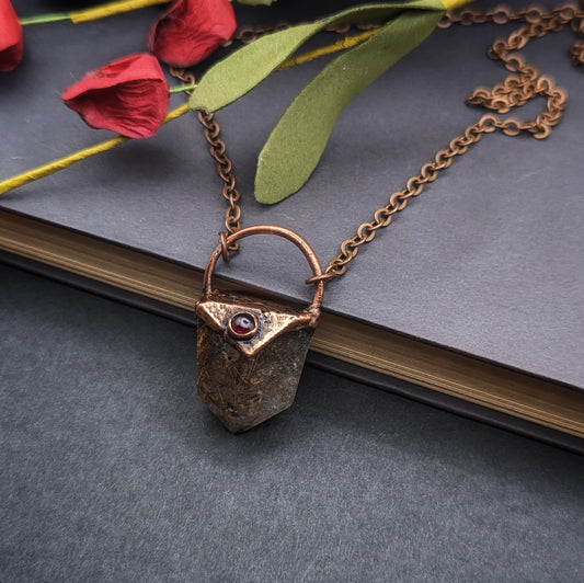 Rutilated Quartz and Garnet Pendant