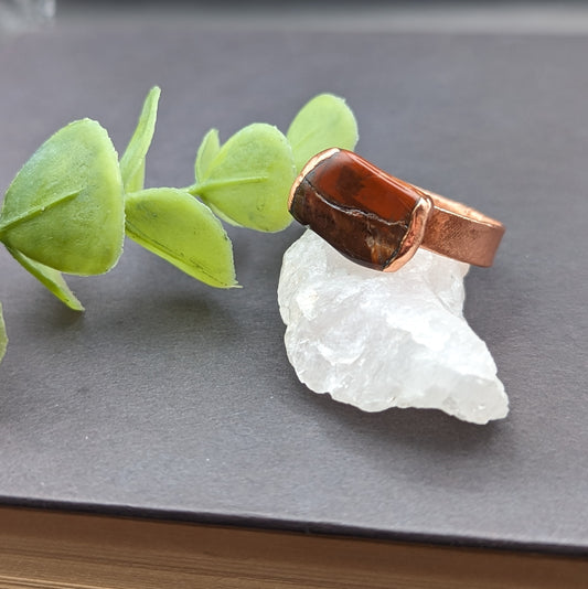 Rectangular Red Petrified Wood Ring - Size 9.5