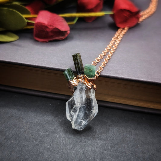 Quartz and Tourmaline Heart Necklace